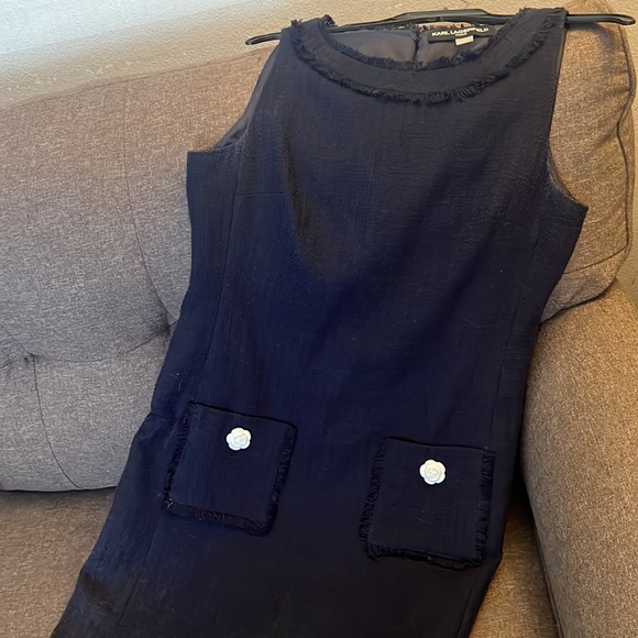 KARL LAGERFELD PARIS Navy Sleeved Sheath Dress - Picture 1 of 13